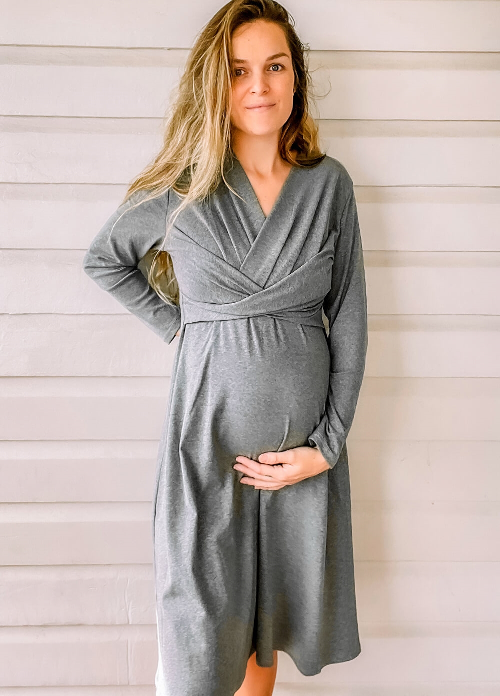 Lait & Co - Etienne Cross Pleat Front Maternity Dress in Grey