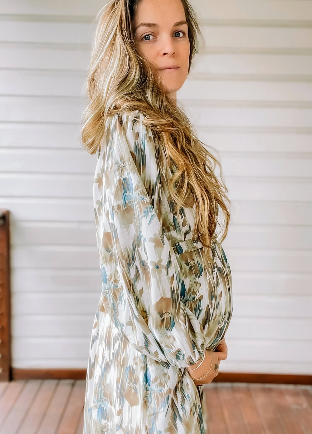 Lait & Co - Evie Maternity Midi Dress in Taupe Floral