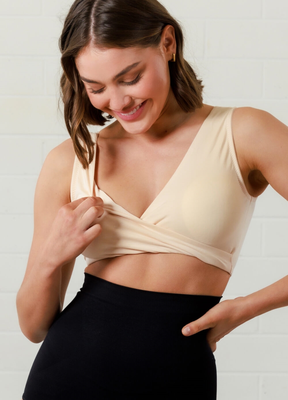 Queen Bee - Sara Crossover Jersey Nursing Sleep Bra in Nude 