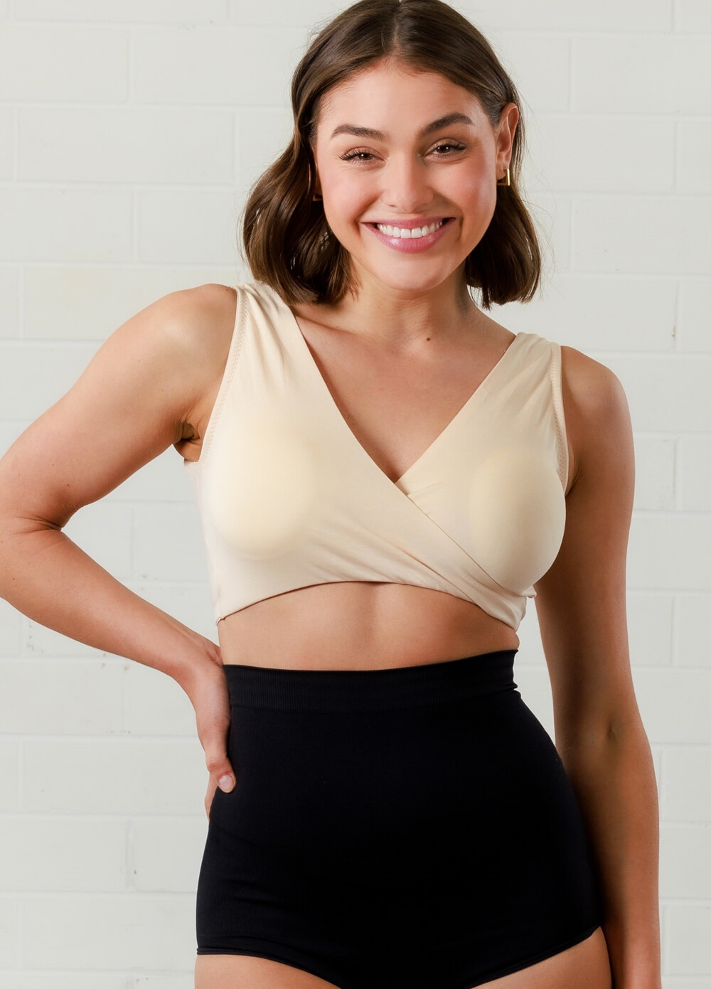 Queen Bee - Sara Crossover Jersey Nursing Sleep Bra in Nude 