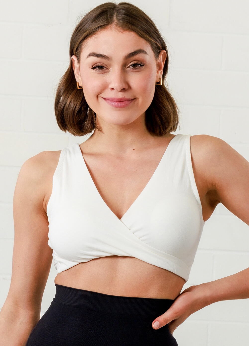 Queen Bee - Sara Crossover Jersey Nursing Sleep Bra in White