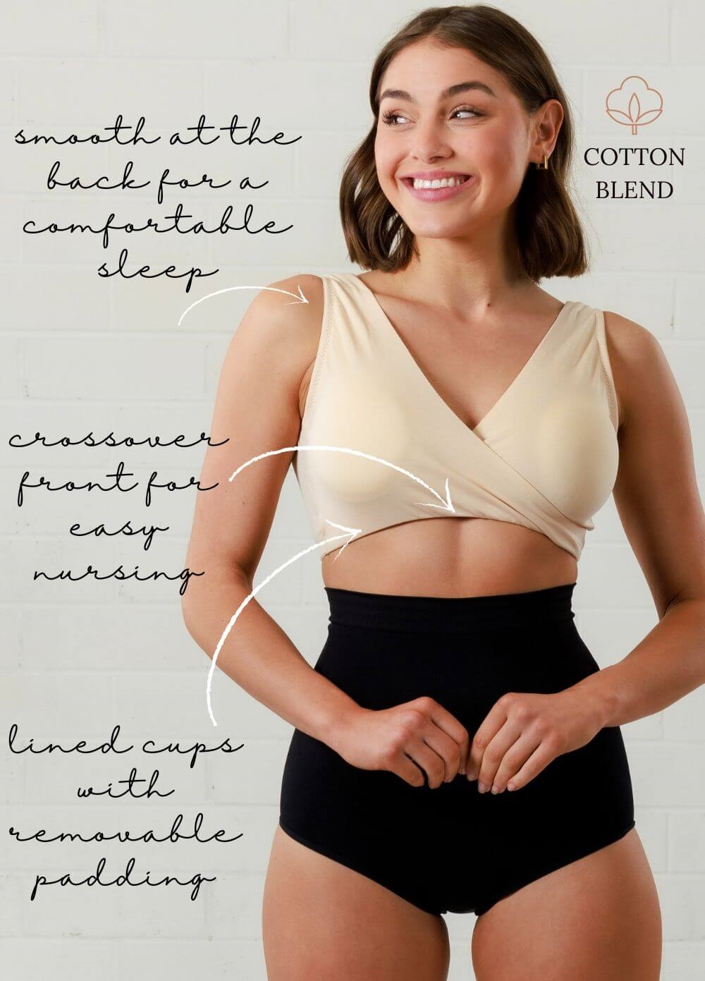 Queen Bee - Sara Crossover Jersey Nursing Sleep Bra in Nude 