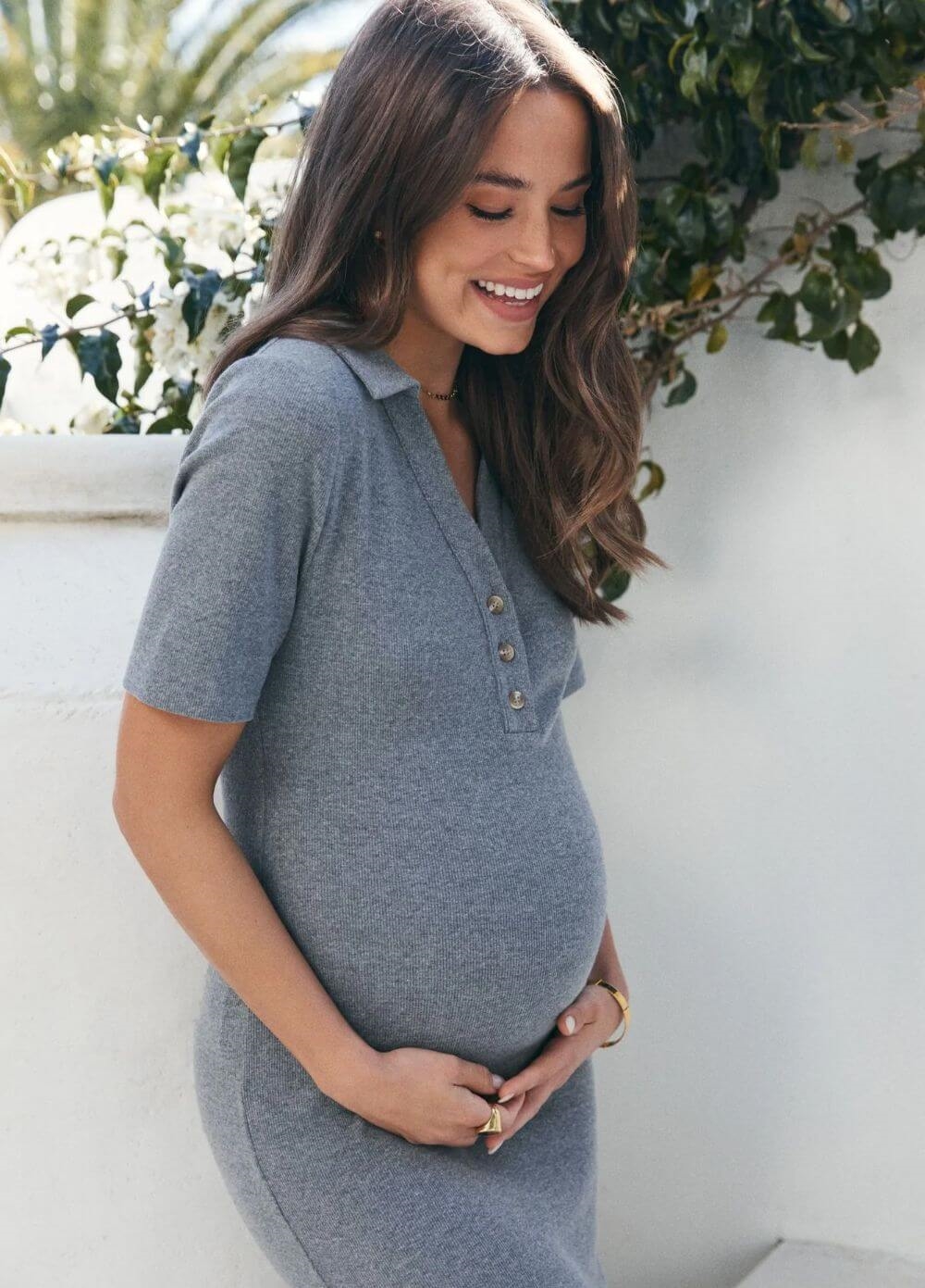 Legoe - Rib Maternity Polo Dress in Grey