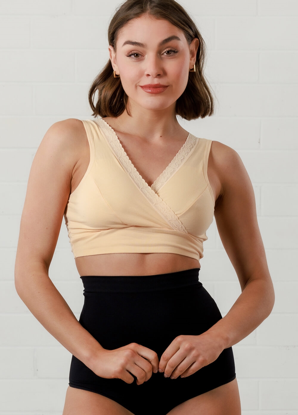 Queen Bee - Layla Lace Trim Maternity Nursing Sleep Bra in Peach