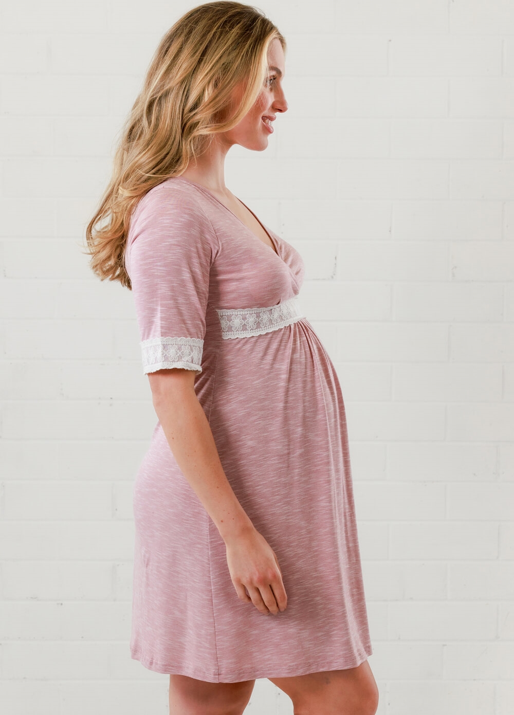 Lait & Co - Moselle Sleeved Maternity Nursing Nightdress in Pink
