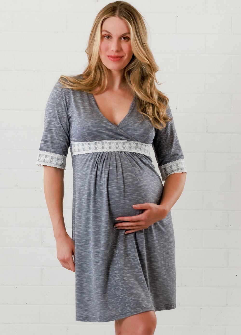 Lait & Co - Moselle Sleeved Maternity Nursing Nightdress in Blue