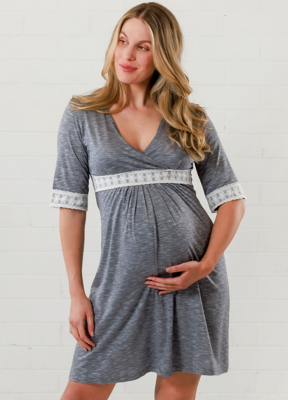 Lait & Co - Moselle Sleeved Maternity Nursing Nightdress in Blue