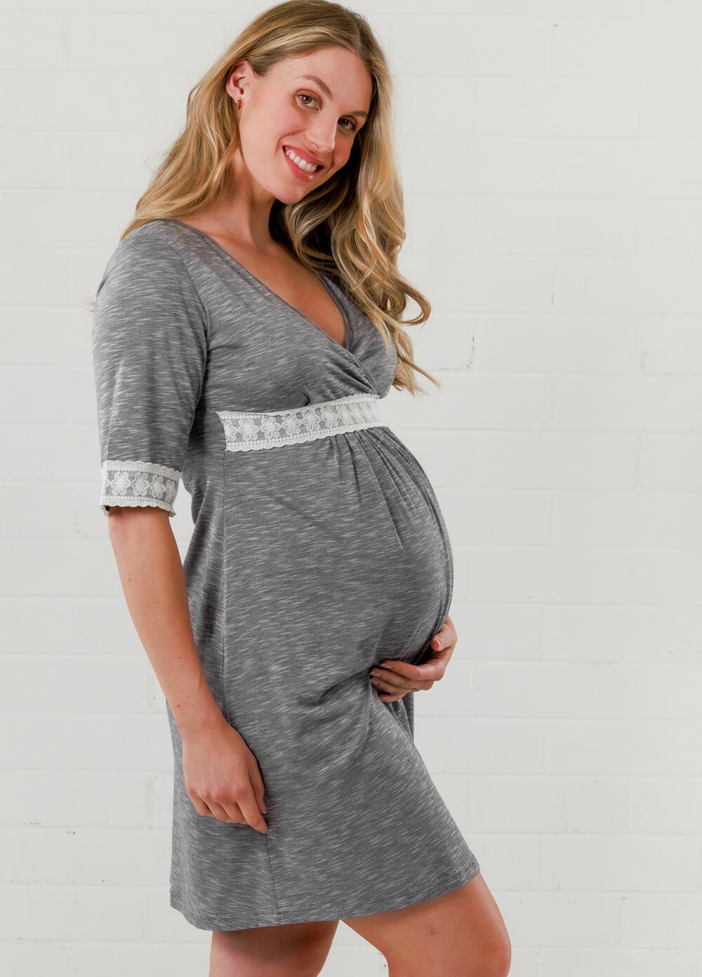 Lait & Co - Moselle Sleeved Maternity Nursing Nightdress in Grey