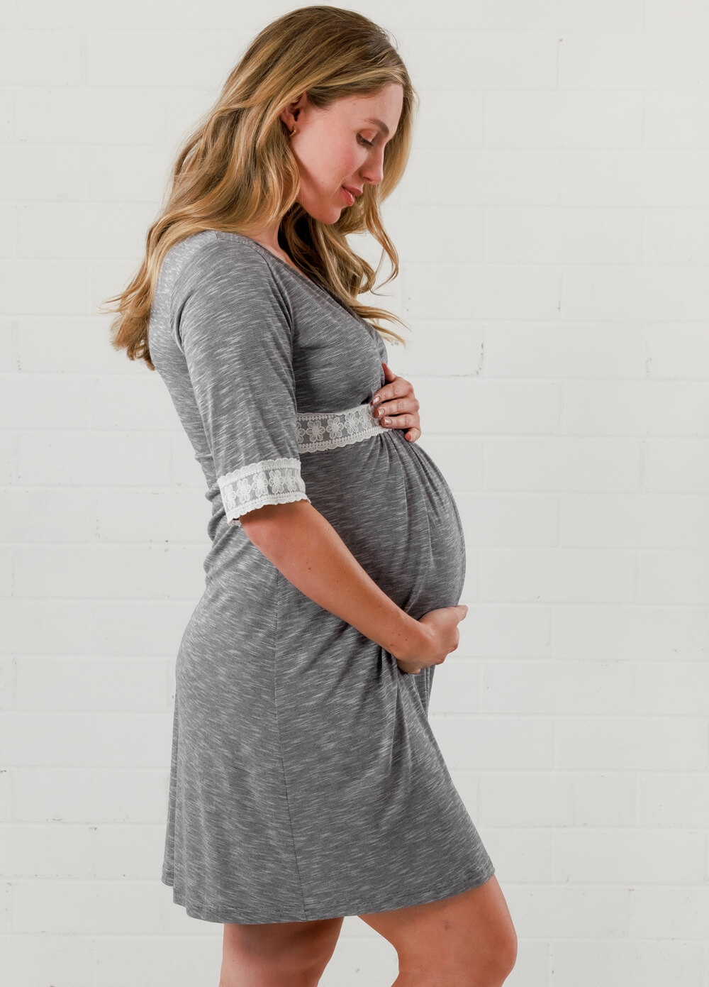 Lait & Co - Moselle Sleeved Maternity Nursing Nightdress in Grey