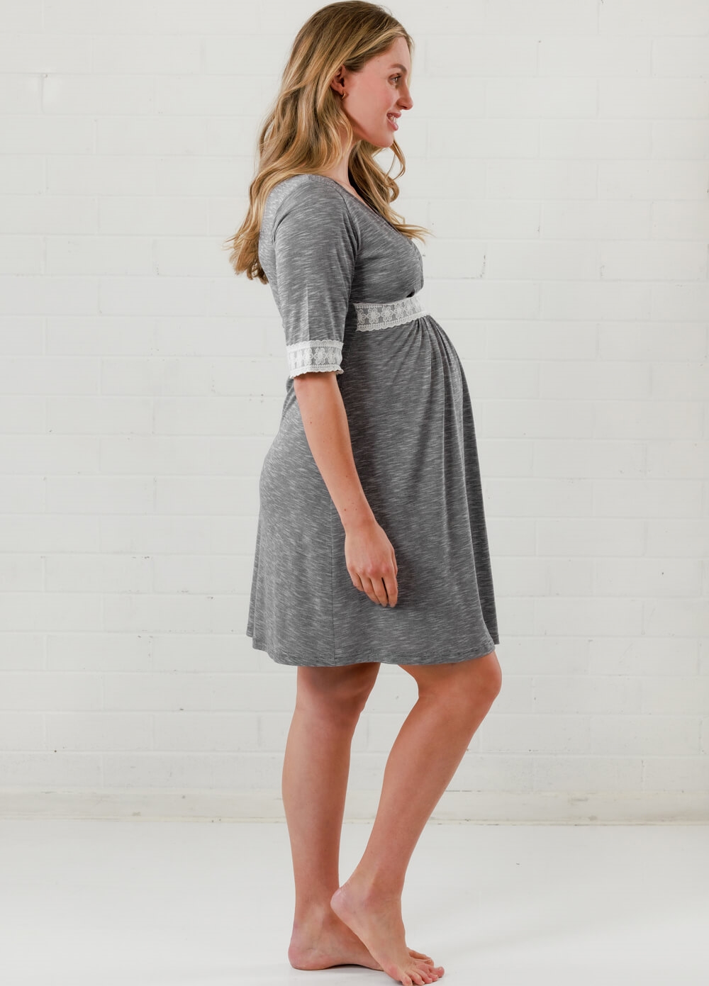 Lait & Co - Moselle Sleeved Maternity Nursing Nightdress in Grey