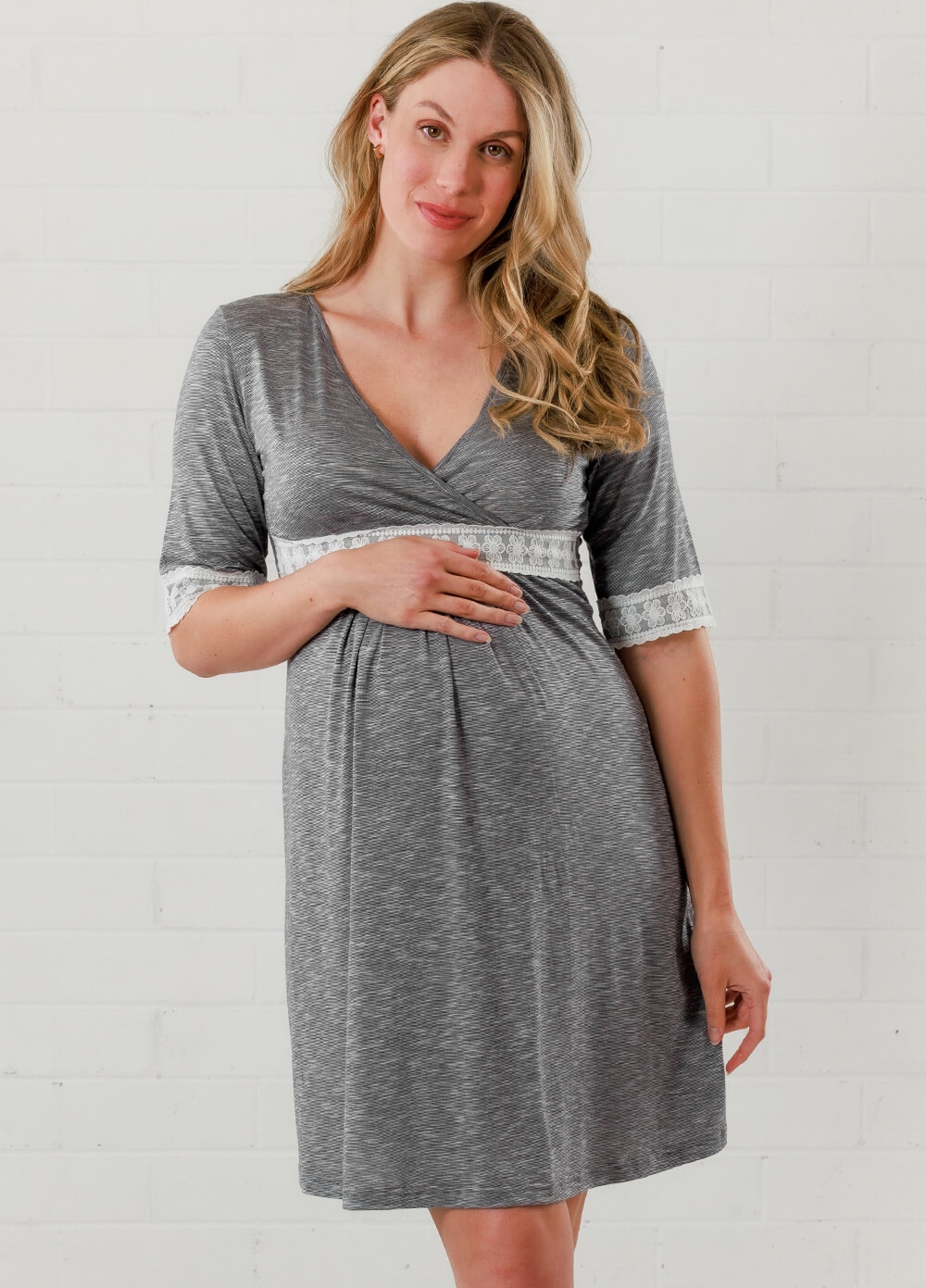 Lait & Co - Moselle Sleeved Maternity Nursing Nightdress in Grey