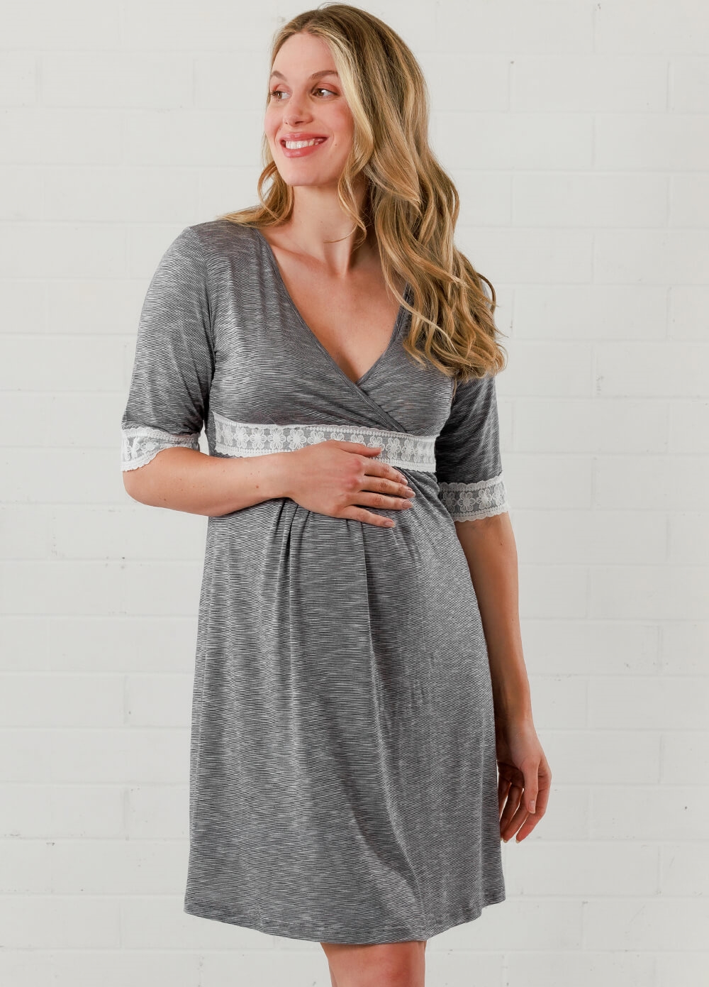 Lait & Co - Moselle Sleeved Maternity Nursing Nightdress in Grey