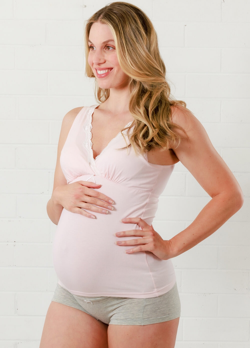 Queen Bee - Dana Lace Trim Maternity Nursing Cami in Baby Pink