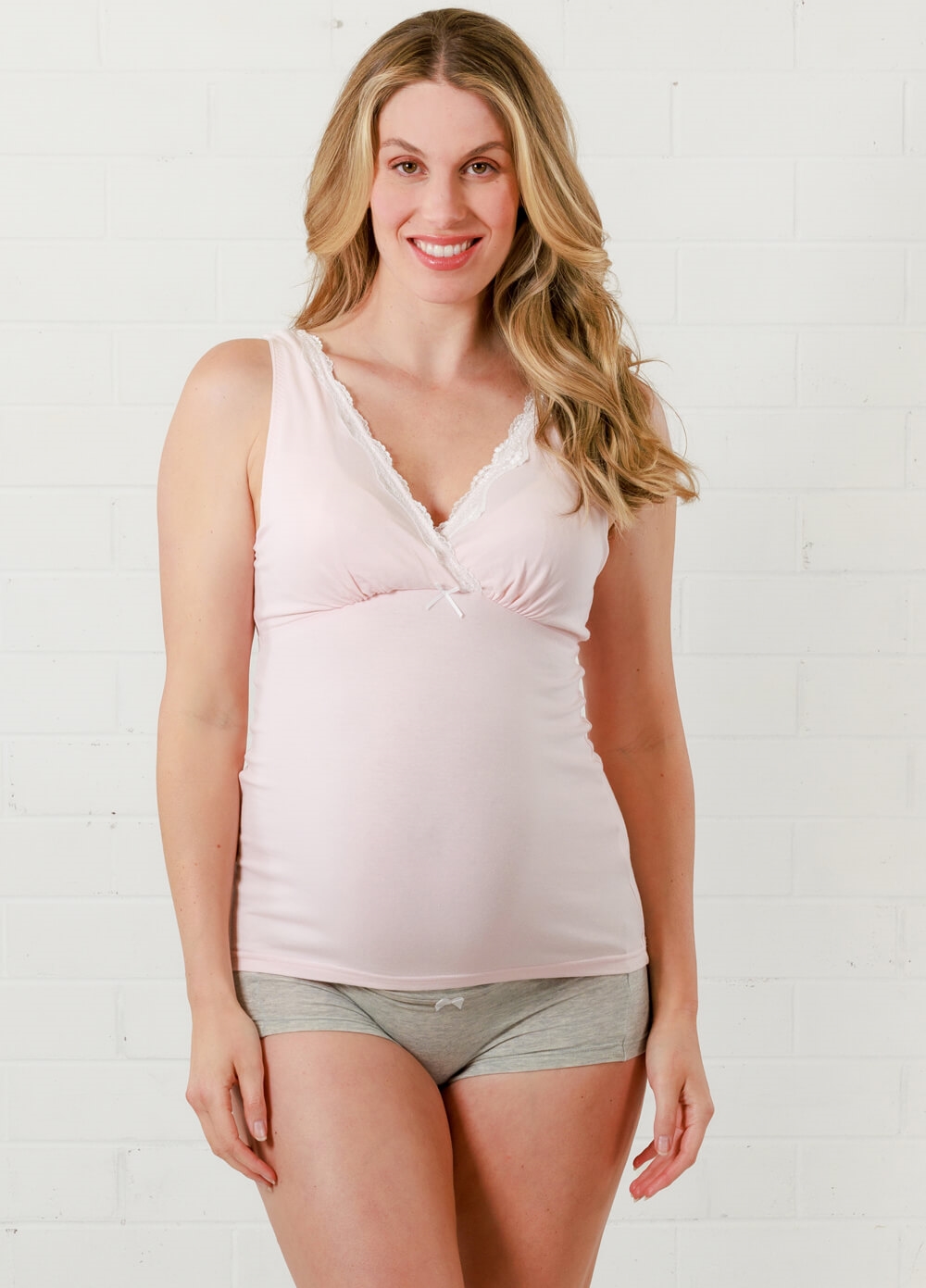 Queen Bee - Dana Lace Trim Maternity Nursing Cami in Baby Pink