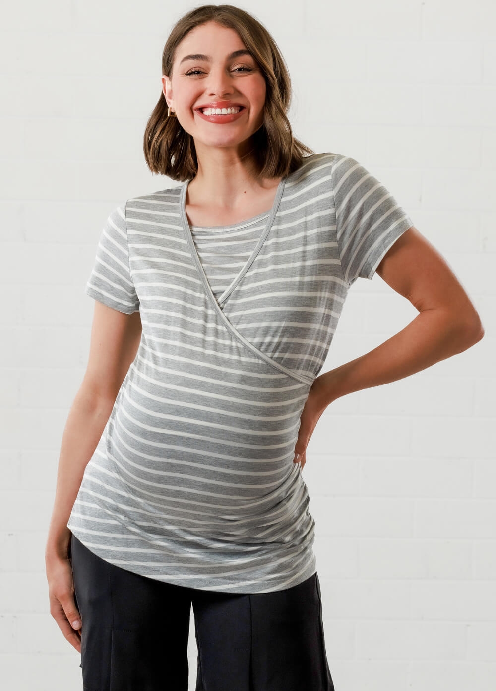 Lait & Co - Laetitia Maternity Nursing Top in Grey Stripe