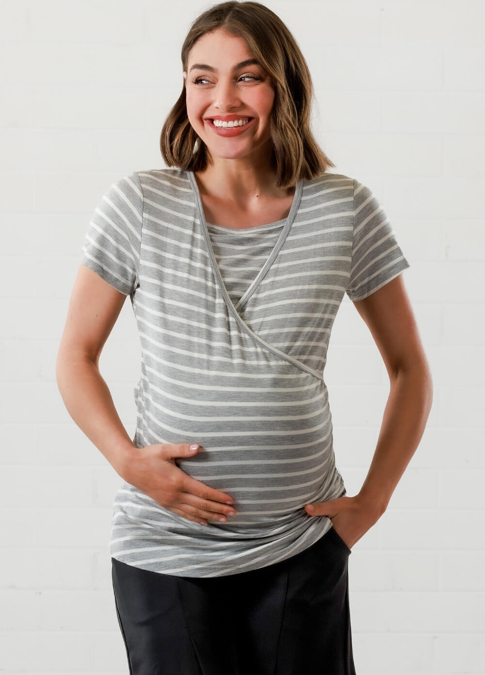 Lait & Co - Laetitia Maternity Nursing Top in Grey Stripe