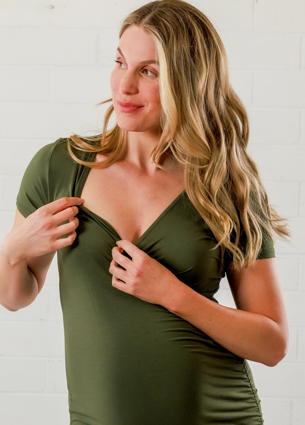 Lait & Co - Lourdes Bodycon Maternity Nursing Dress in Khaki