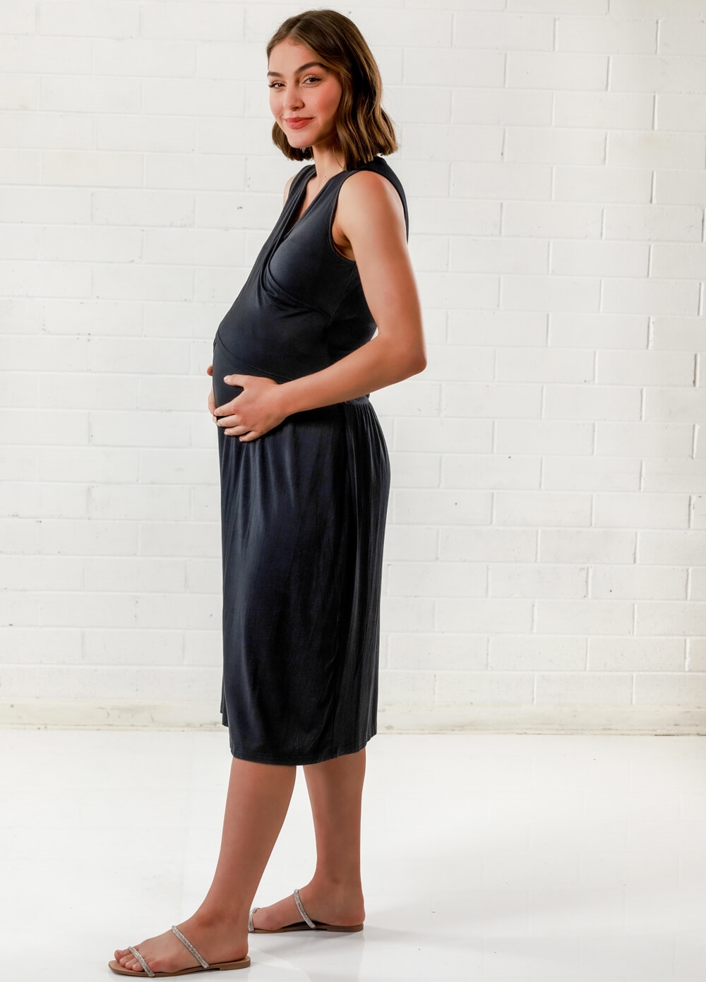 Lait & Co - Anais Maternity Nursing Midi Dress in Black