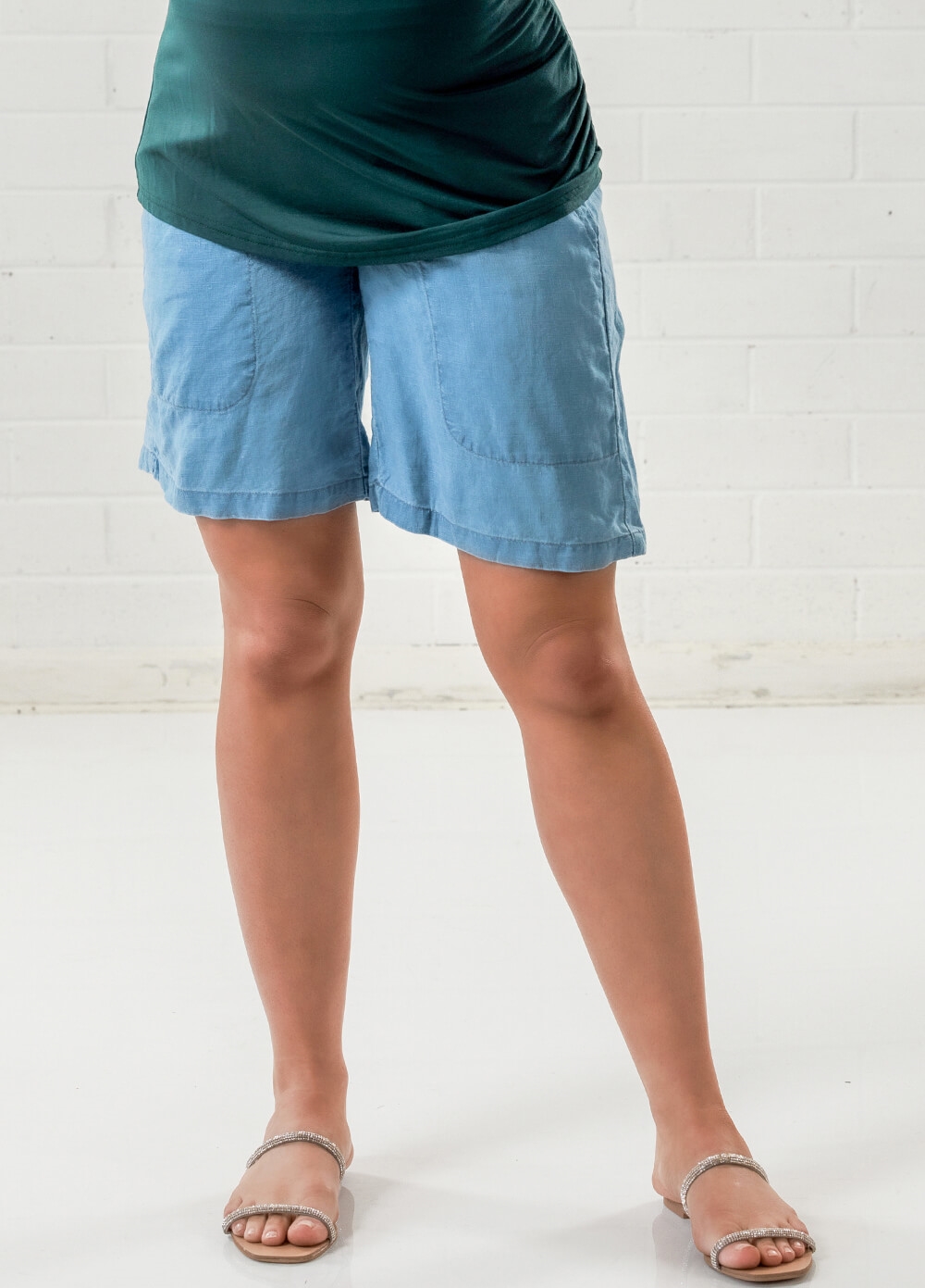 Relaxed Linen Maternity Shorts in Blue by Queen mum