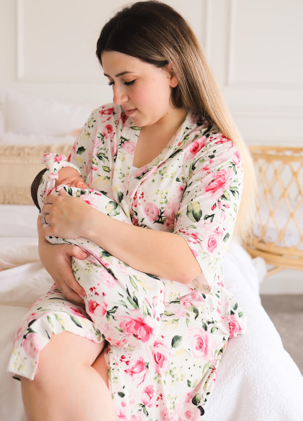 Welcome Baby - Cherish Pregnancy Robe & Swaddle Set in Ivory Rose