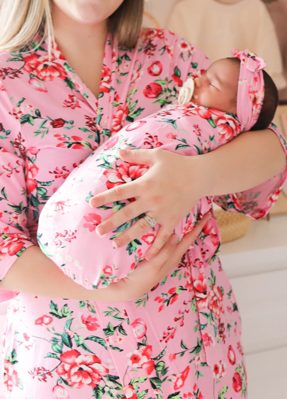 Welcome Baby - Cherish Pregnancy Robe & Swaddle Set in Pink Poppy