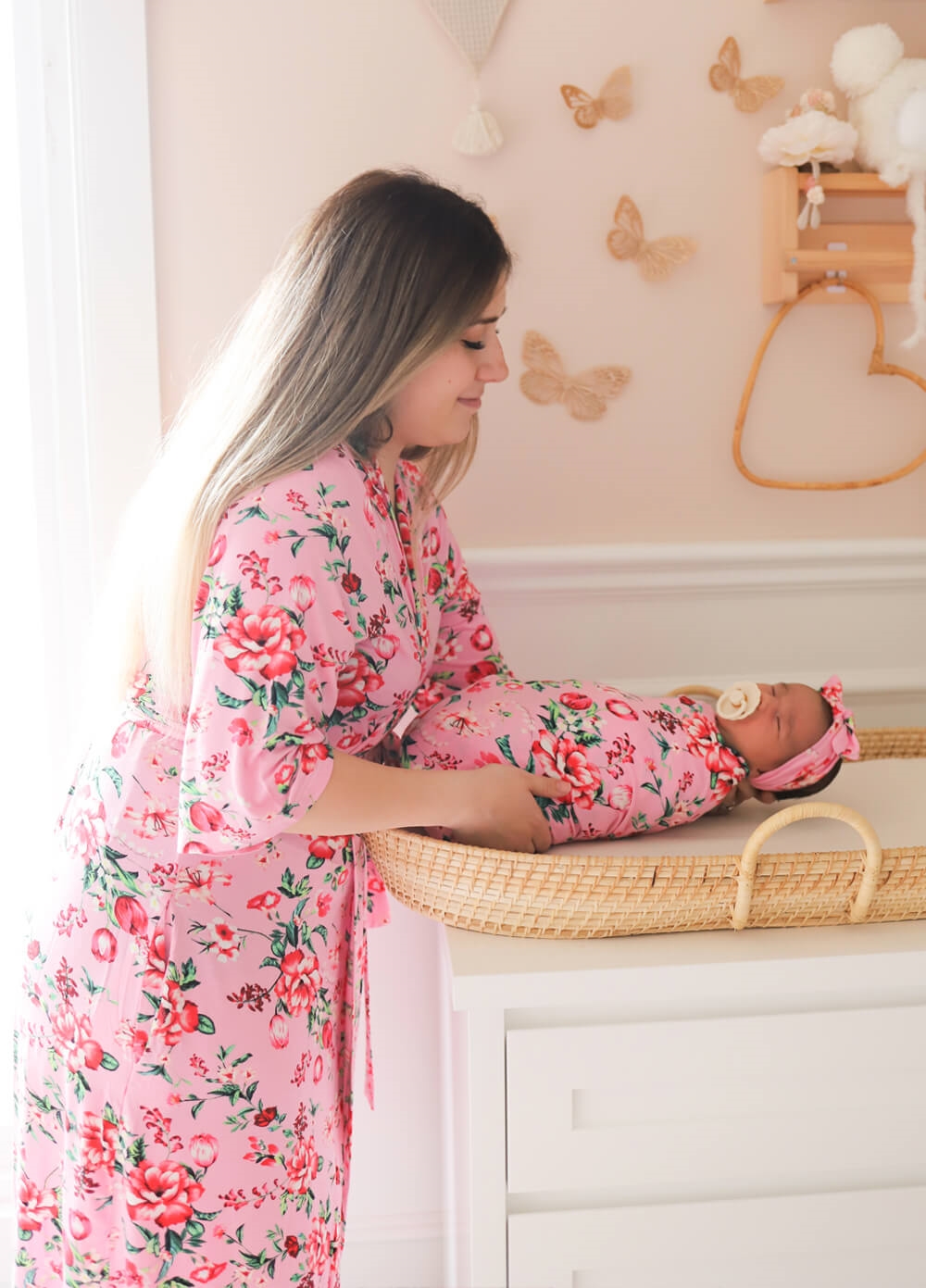 Welcome Baby - Cherish Pregnancy Robe & Swaddle Set in Pink Poppy