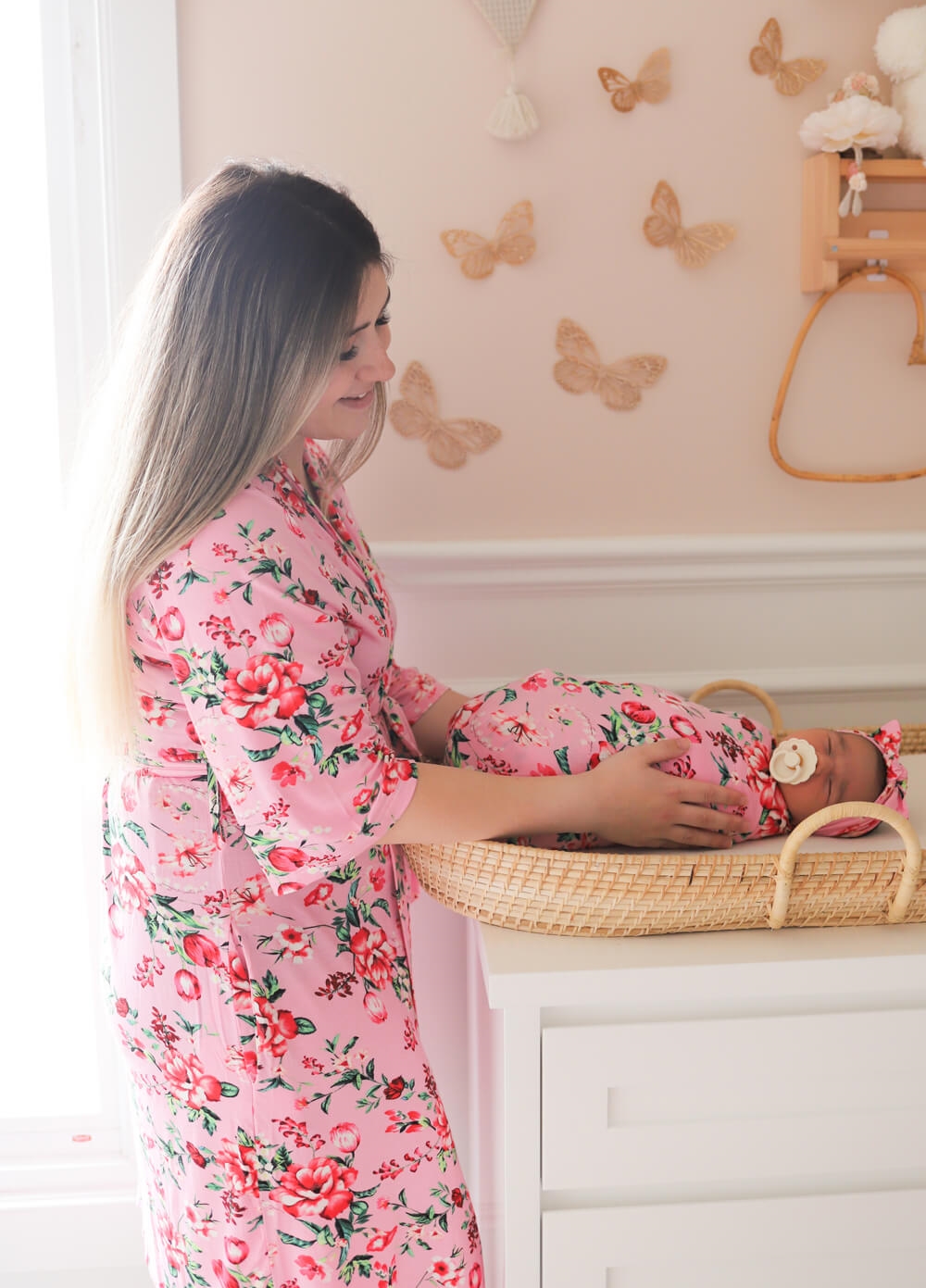 Welcome Baby - Cherish Pregnancy Robe & Swaddle Set in Pink Poppy