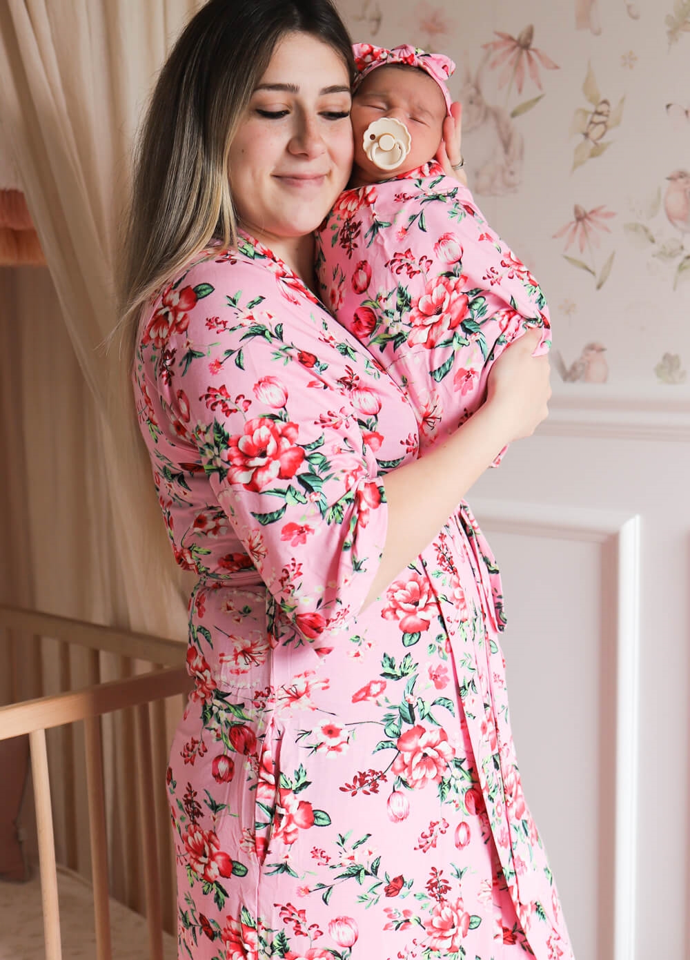 Welcome Baby - Cherish Pregnancy Robe & Swaddle Set in Pink Poppy