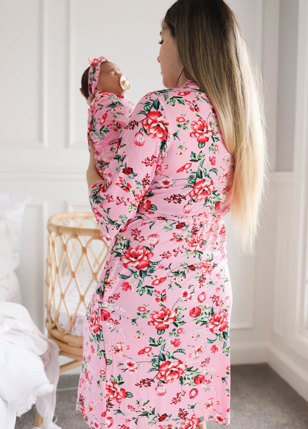 Welcome Baby - Cherish Pregnancy Robe & Swaddle Set in Pink Poppy