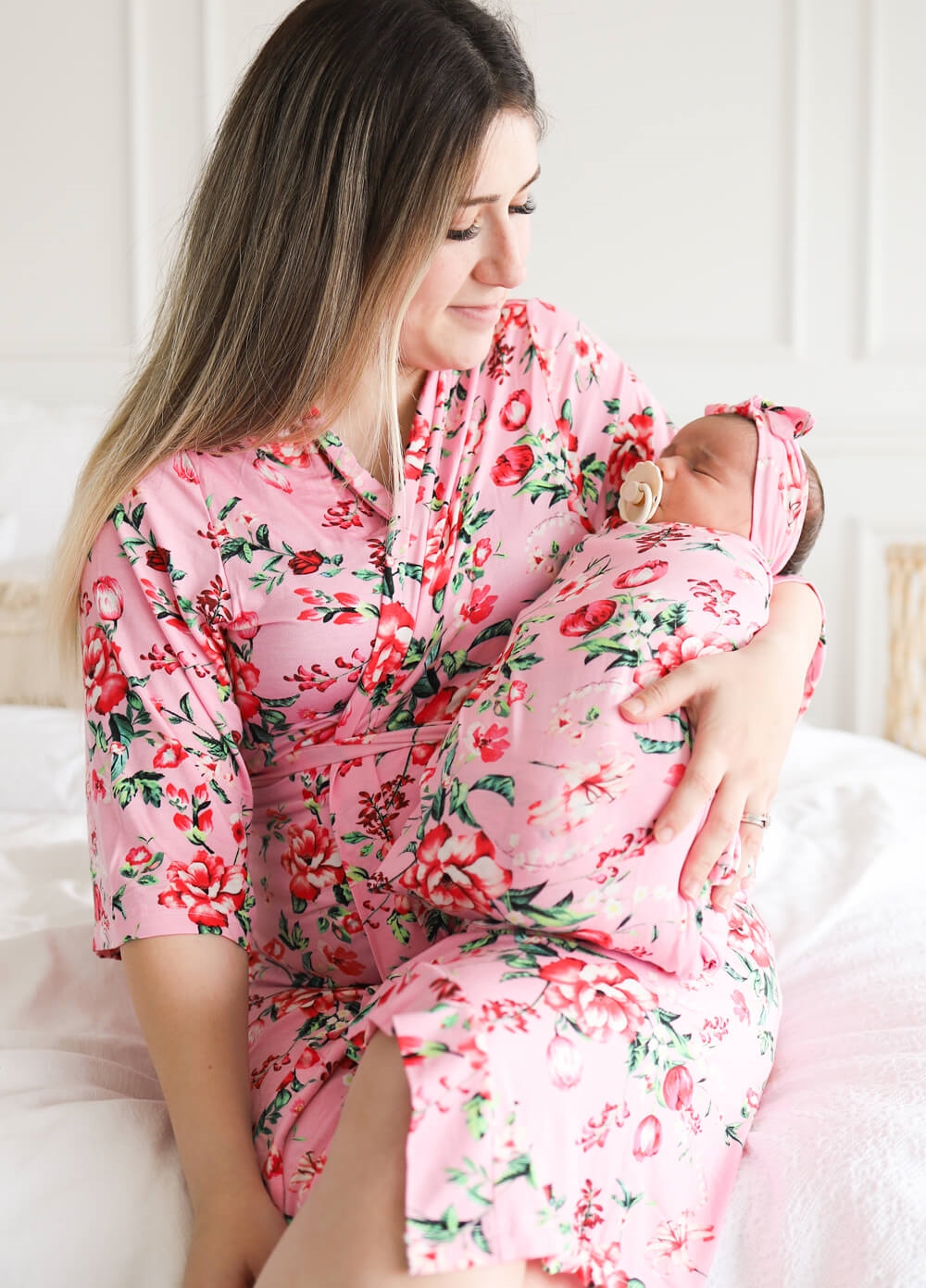 Welcome Baby - Cherish Pregnancy Robe & Swaddle Set in Pink Poppy