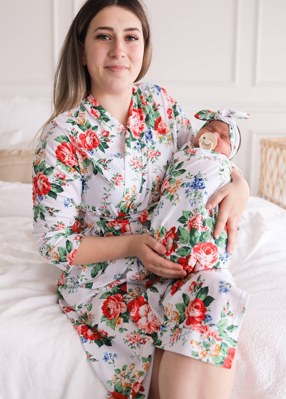 Welcome Baby Treasure Pregnancy Robe & Swaddle Set | White Floral