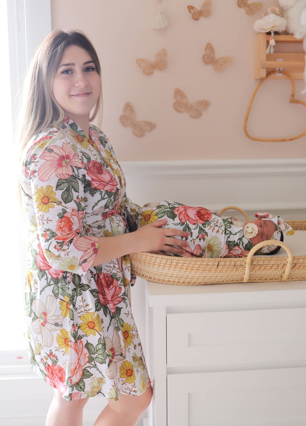 Welcome Baby Treasure Pregnancy Robe & Swaddle Set | Boho Floral