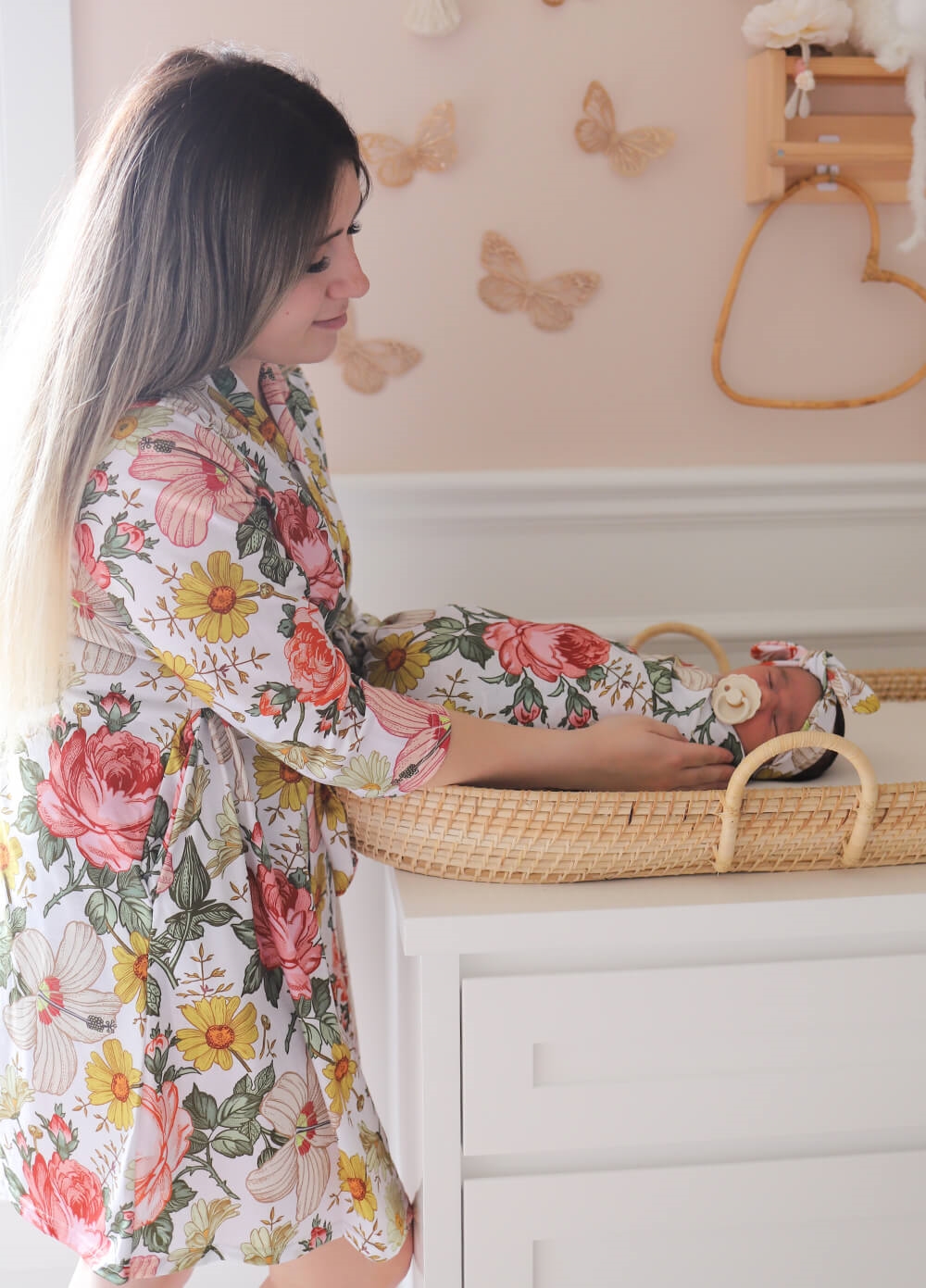 Welcome Baby Treasure Pregnancy Robe & Swaddle Set | Boho Floral