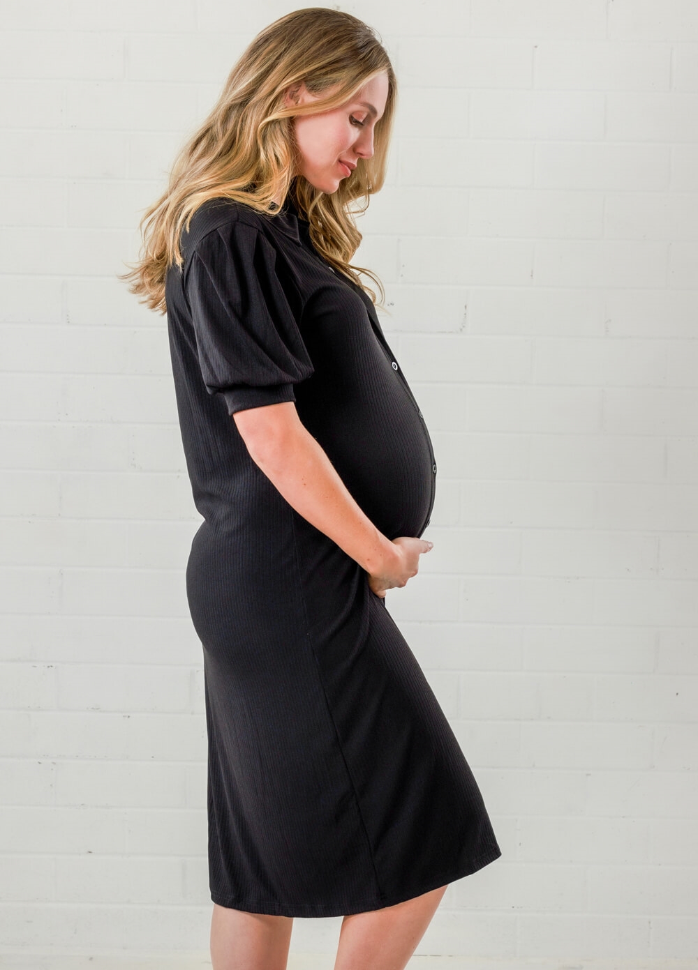 Lait & Co - Christiane Ribbed Maternity Shirt Dress in Black