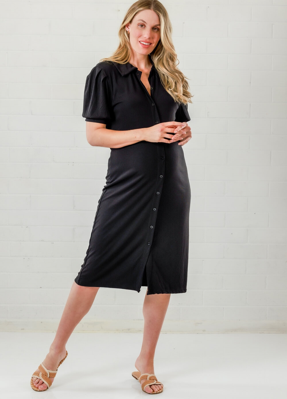 Lait & Co - Christiane Ribbed Maternity Shirt Dress in Black