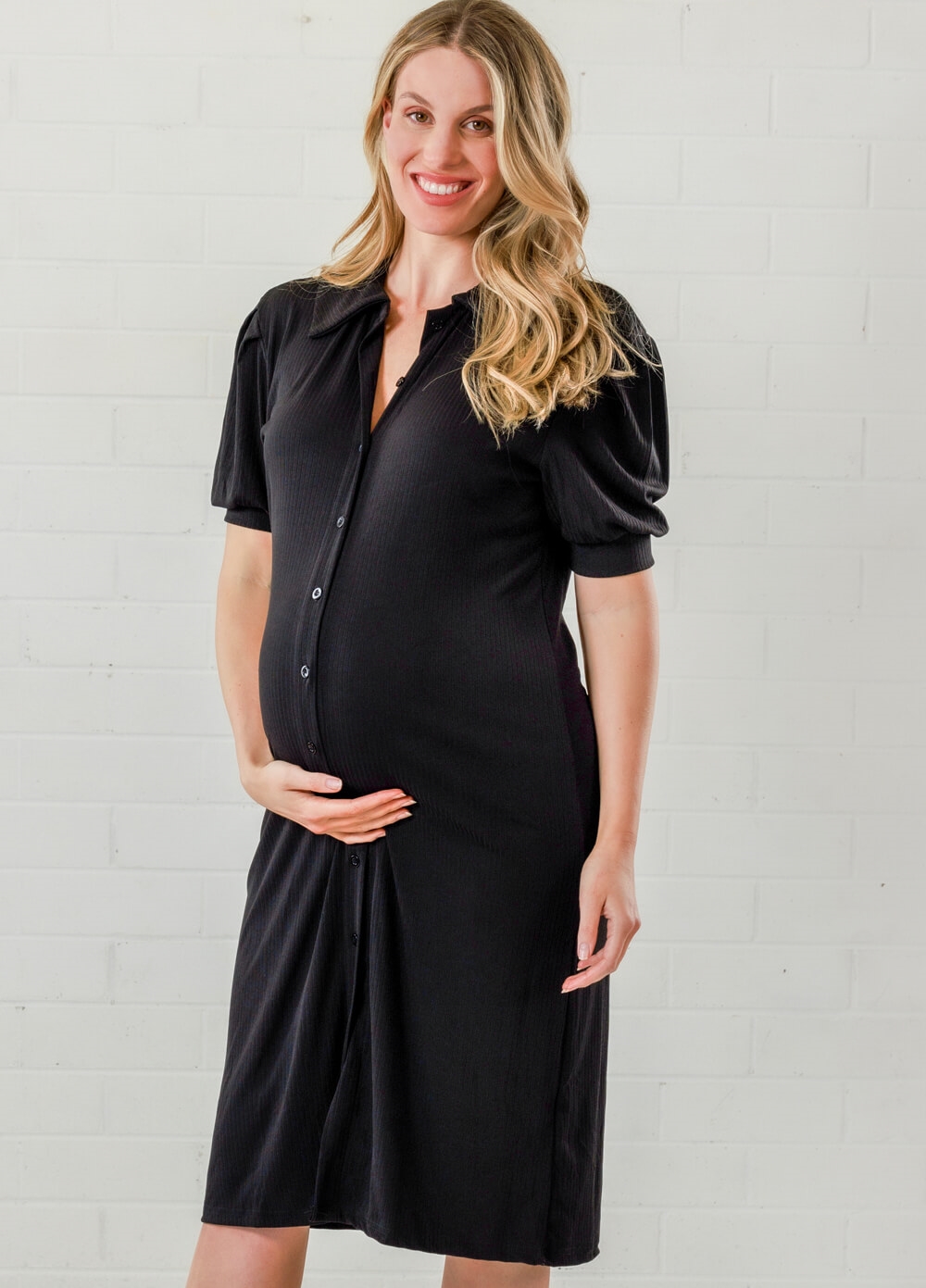 Lait & Co - Christiane Ribbed Maternity Shirt Dress in Black
