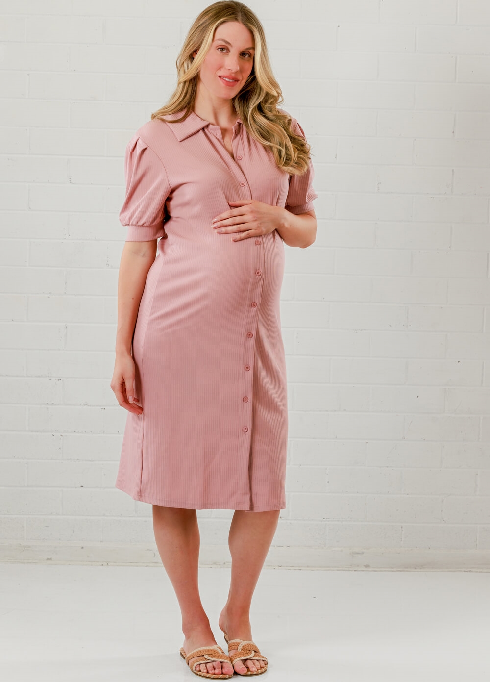 Lait & Co - Christiane Ribbed Maternity Shirt Dress in Pink