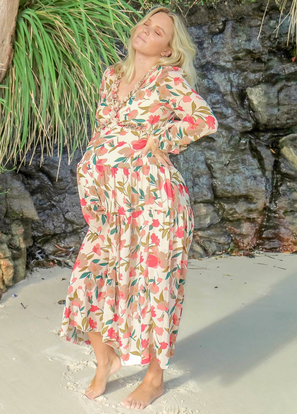 Lait & Co - Wanderlust Maternity Maxi Gown in Apricot Floral