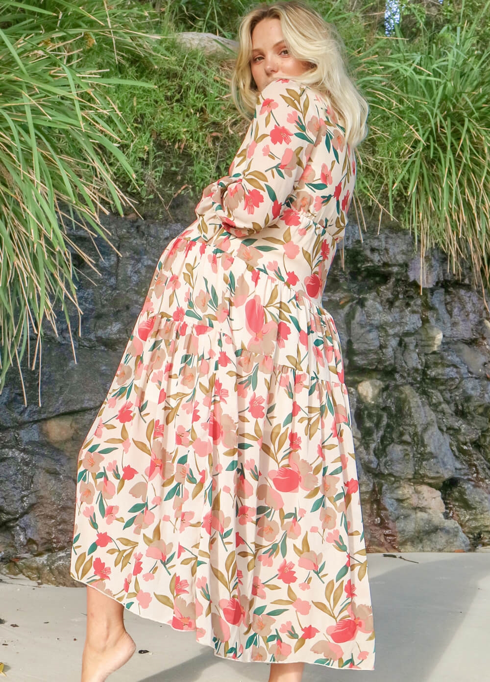 Lait & Co - Wanderlust Maternity Maxi Gown in Apricot Floral