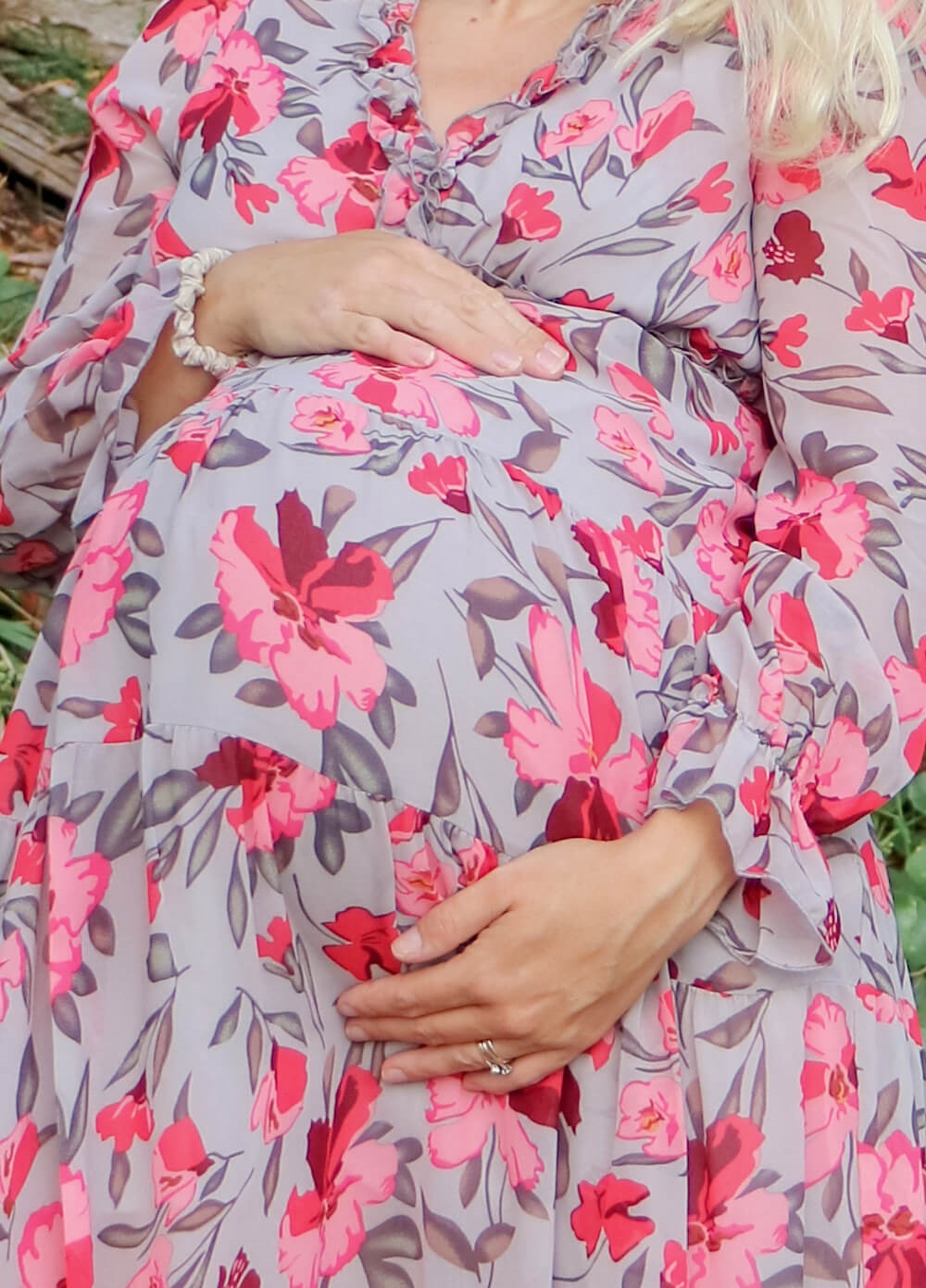 Lait & Co - Wanderlust Maternity Maxi Gown in Grey/Red Floral