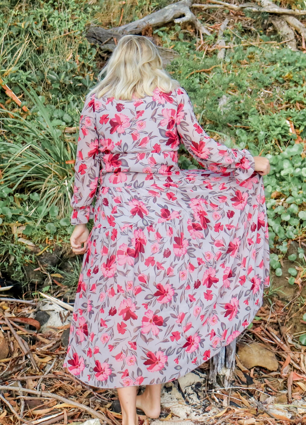 Lait & Co - Wanderlust Maternity Maxi Gown in Grey/Red Floral