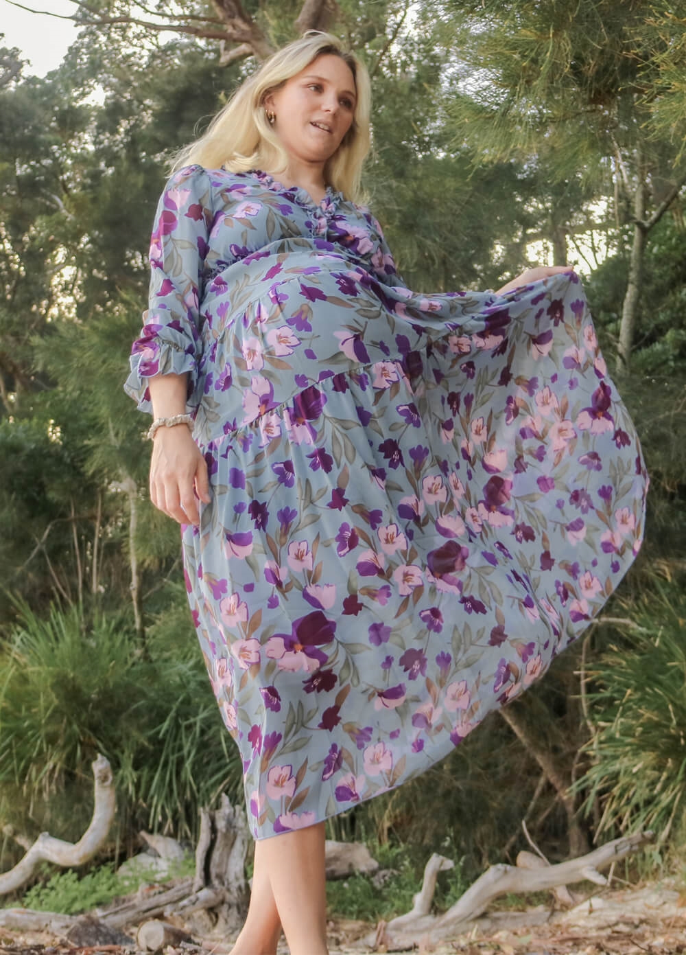 Lait & Co - Wanderlust Maternity Maxi Gown in Blue/Purple Floral