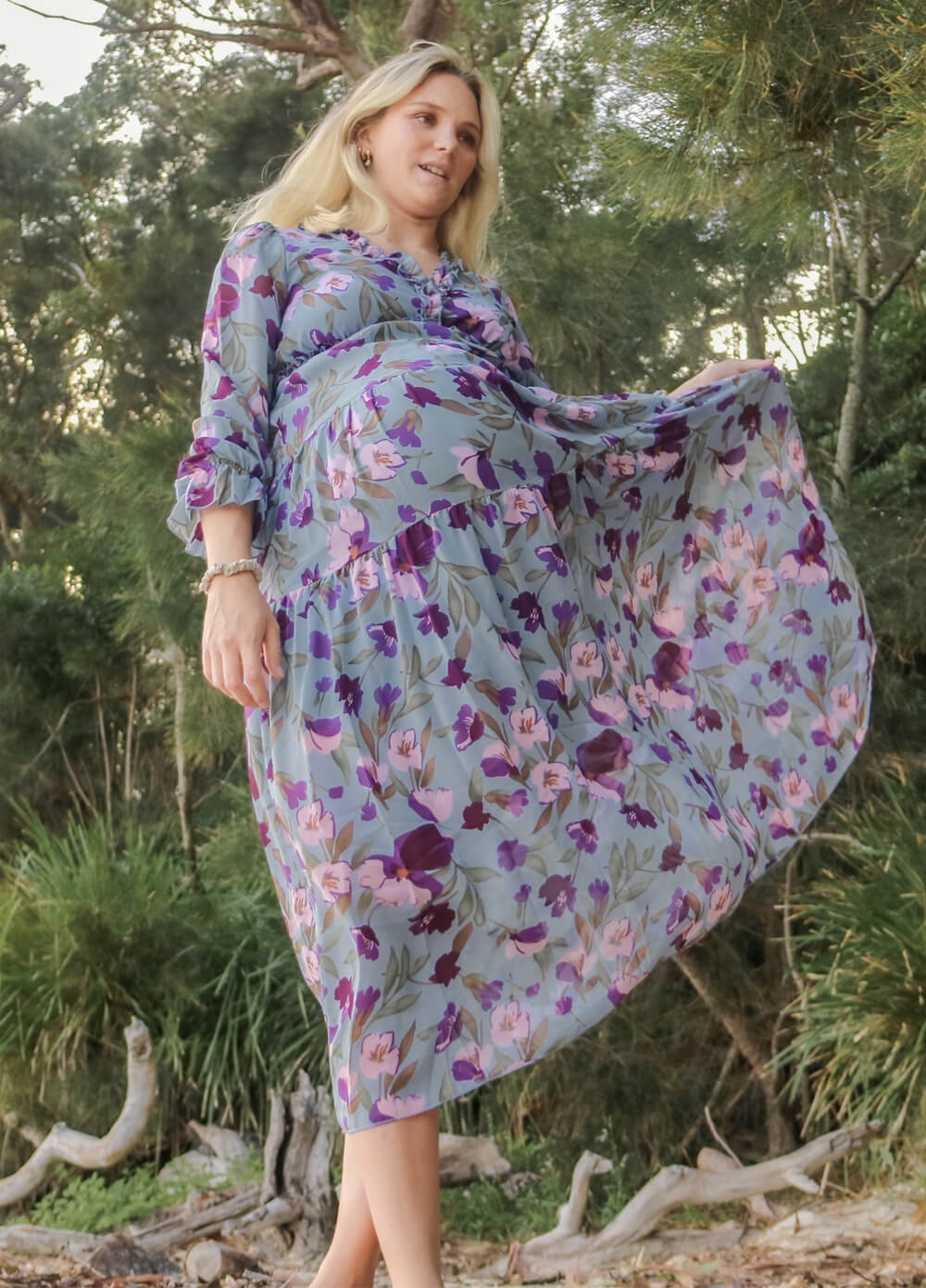 Blue and pink maternity maxi dress hotsell