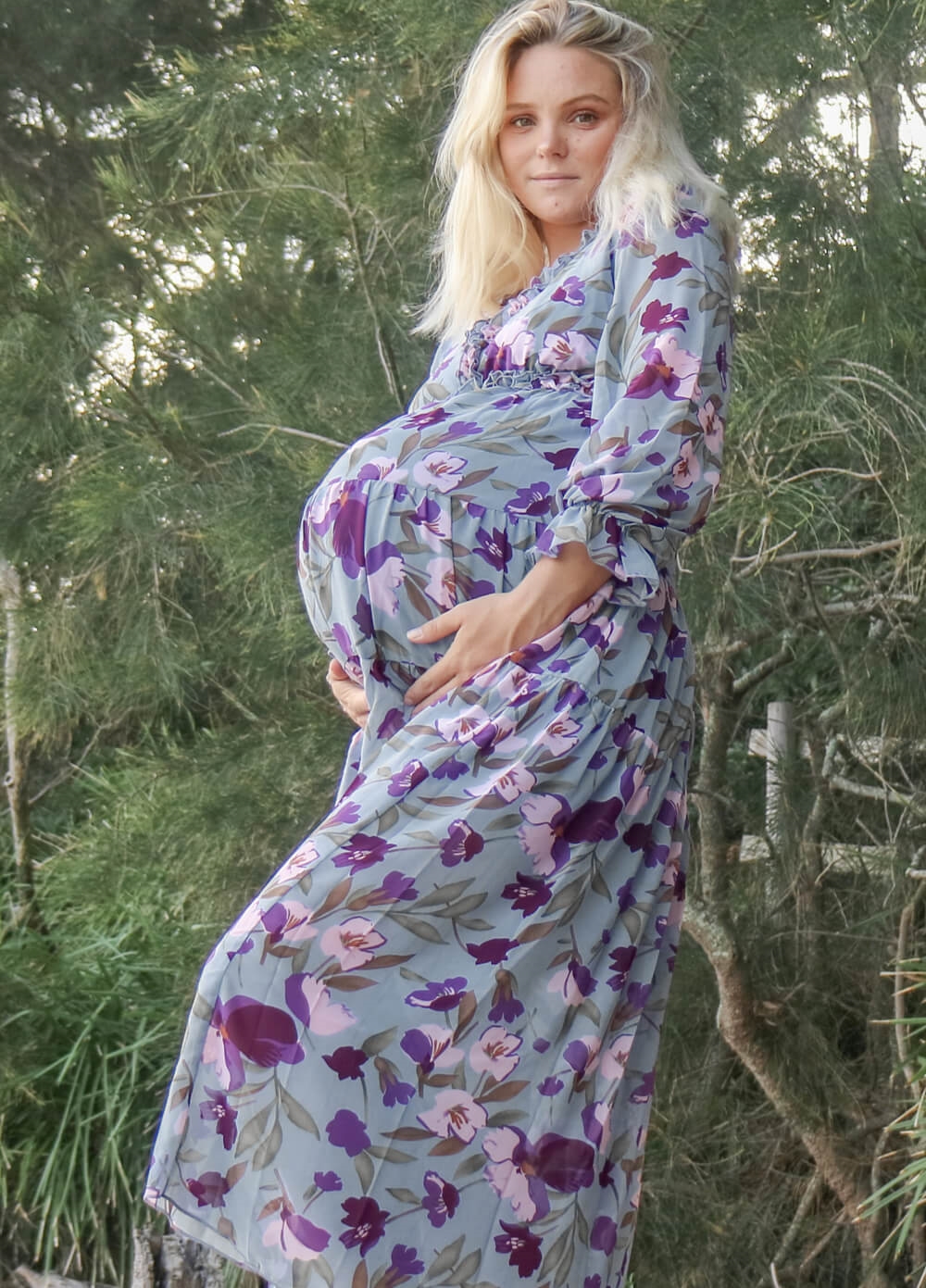 Lait & Co - Wanderlust Maternity Maxi Gown in Blue/Purple Floral