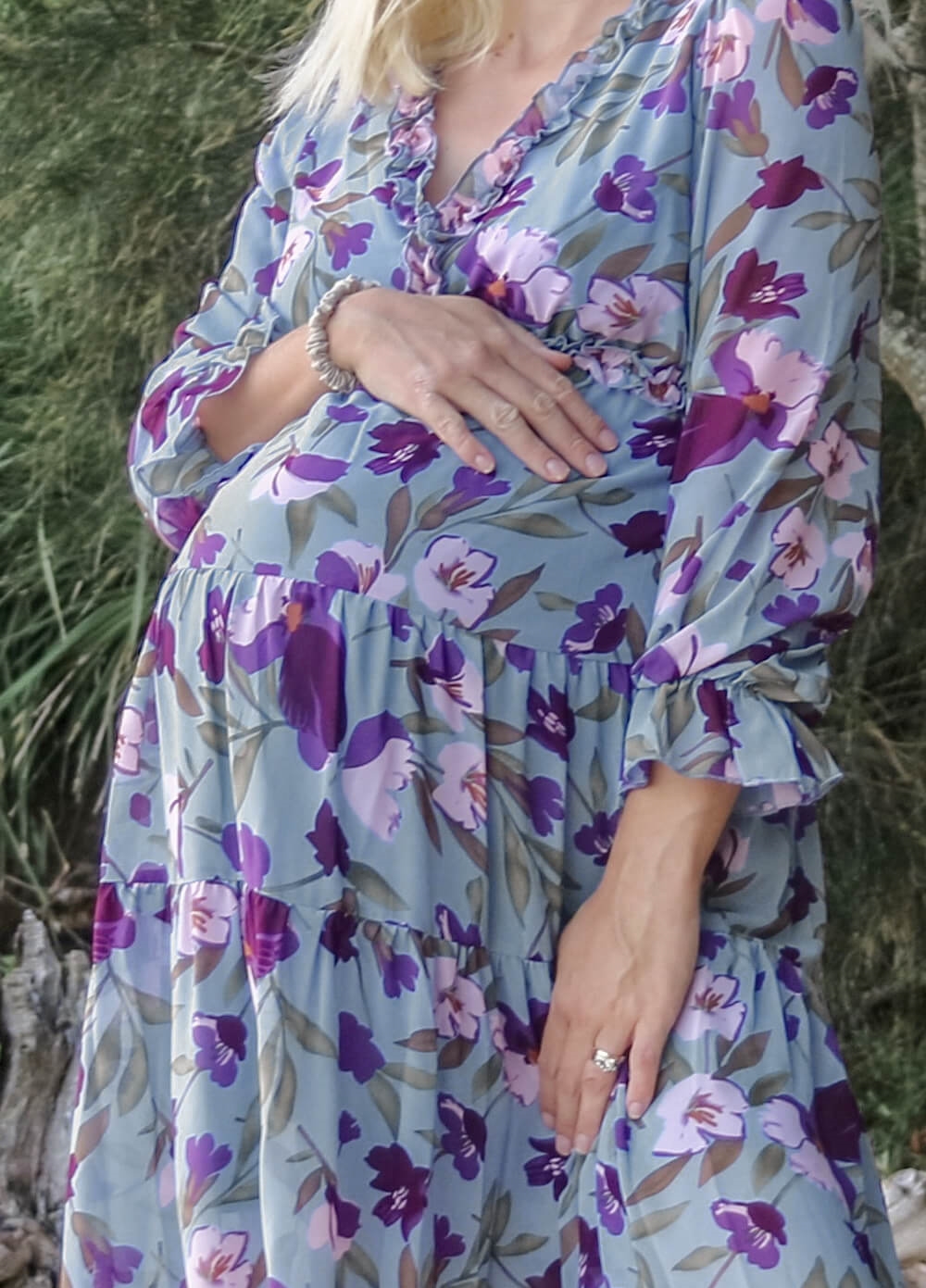 Lait & Co - Wanderlust Maternity Maxi Gown in Blue/Purple Floral