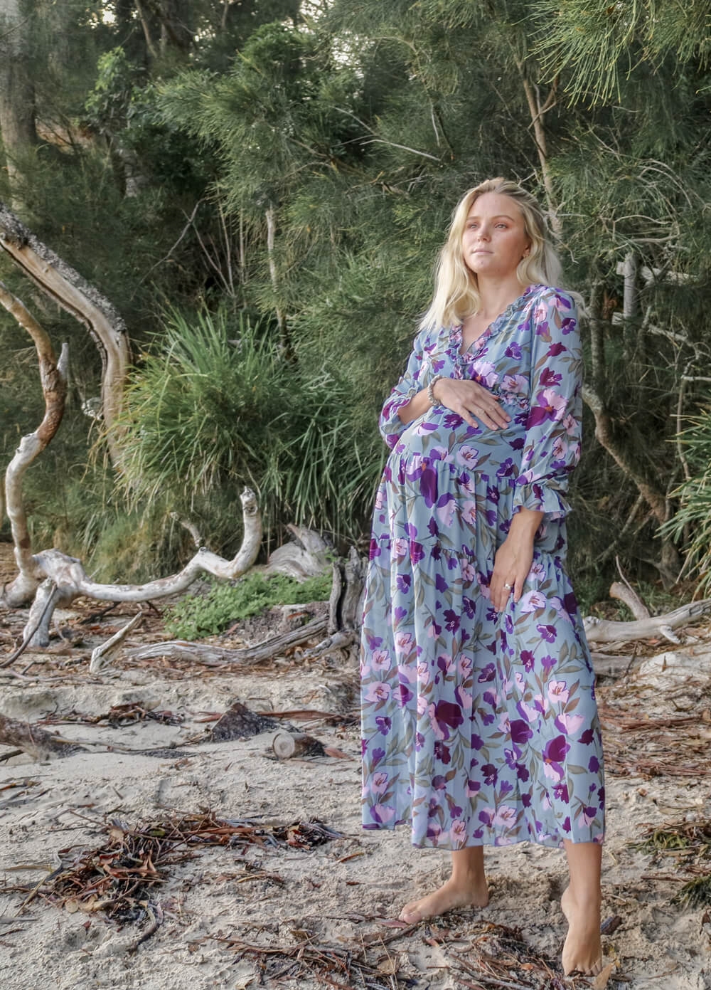 Lait & Co - Wanderlust Maternity Maxi Gown in Blue/Purple Floral