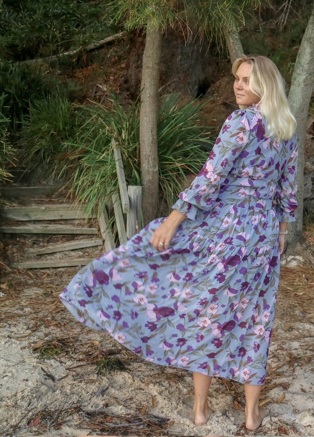 Lait & Co - Wanderlust Maternity Maxi Gown in Blue/Purple Floral