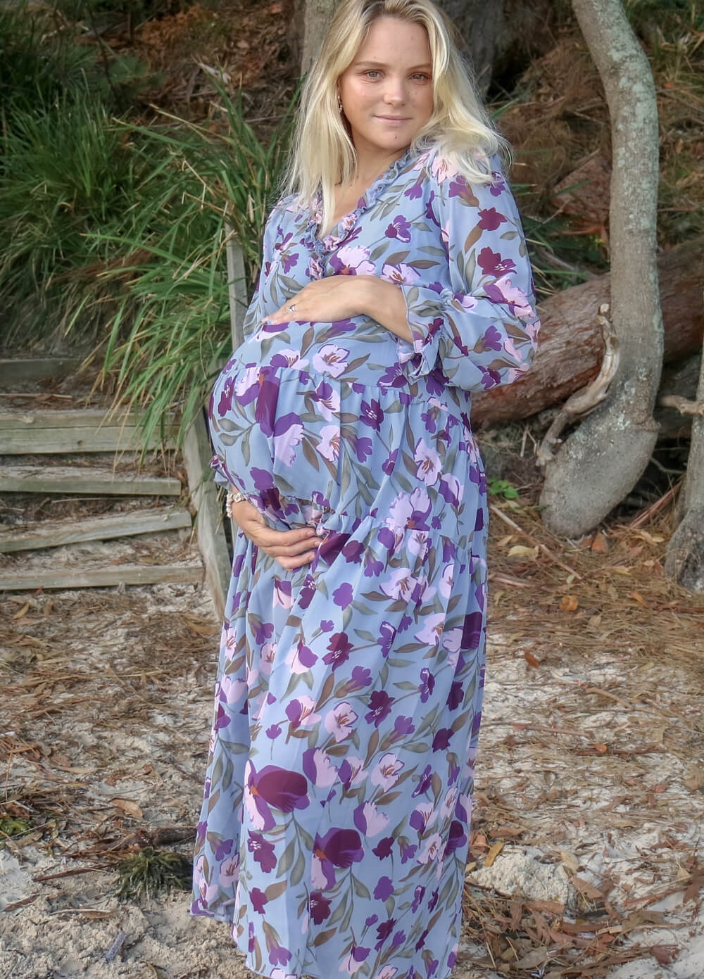 Lait & Co - Wanderlust Maternity Maxi Gown in Blue/Purple Floral