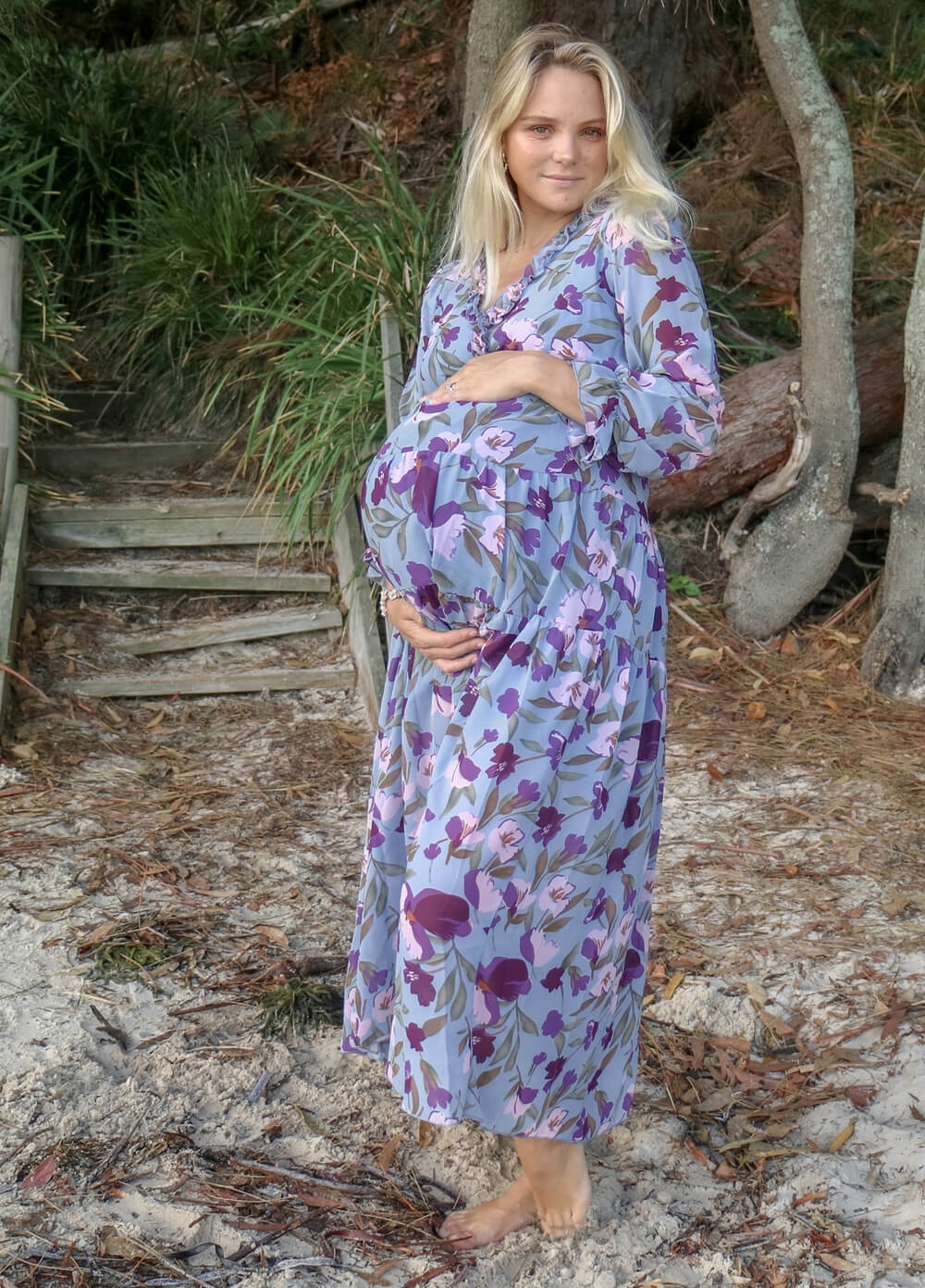 Lait & Co - Wanderlust Maternity Maxi Gown in Blue/Purple Floral