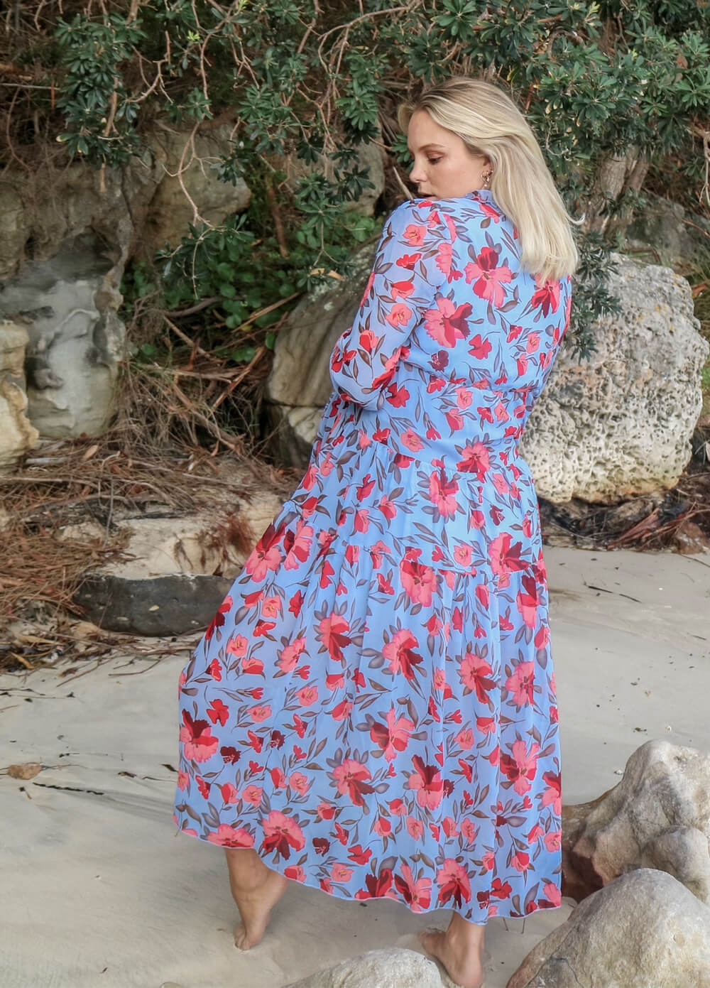 Lait & Co - Wanderlust Maternity Maxi Gown in Blue/Red Floral